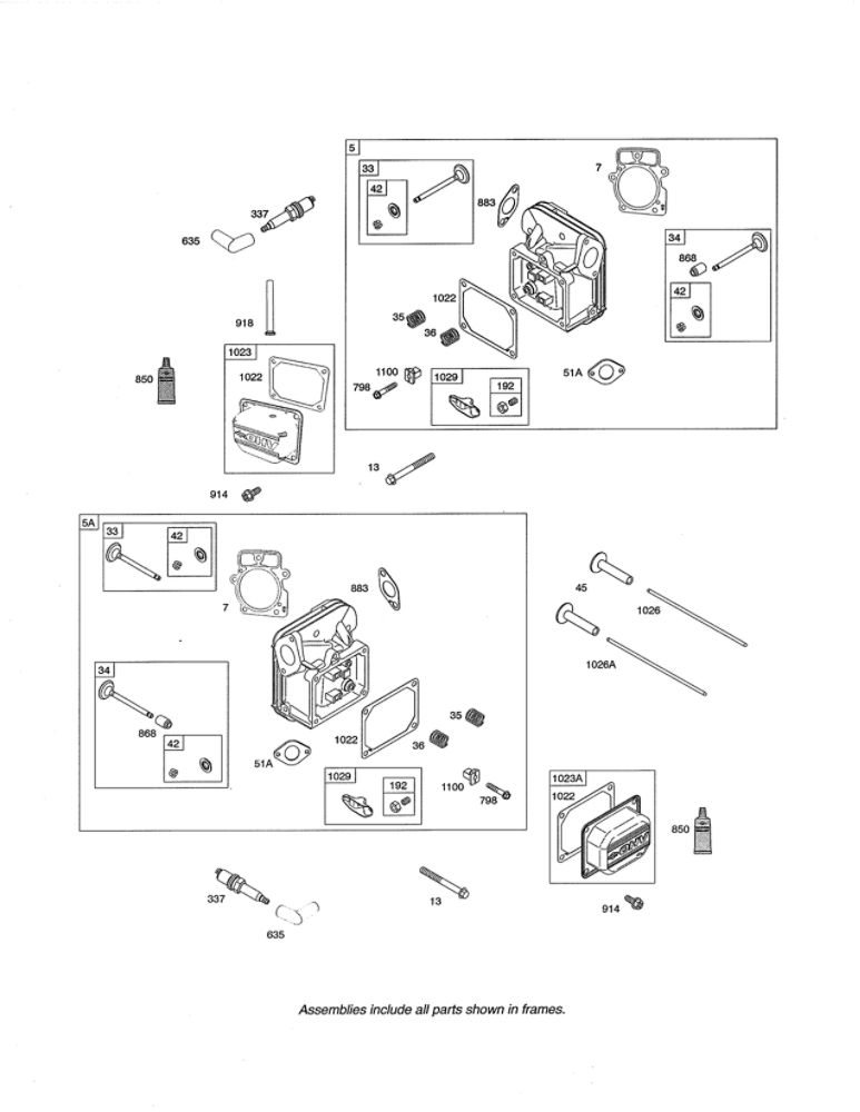 Head-Cylinder Diagram and Parts List for 48M877-5111-G5  Briggs and Stratton Engine